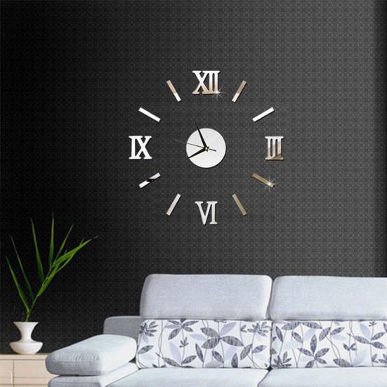 DIY 3D Mirror Surface Number Wall Hanging Clock Sticker Living Room Office Decor