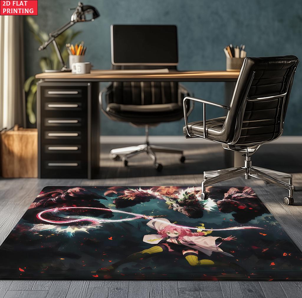 Anime Demon Area Rug, Dark Fire Water Theme Non-slip Floor Mat, Gamer Room Bedroom Decor Carpet, Washable Home Gift