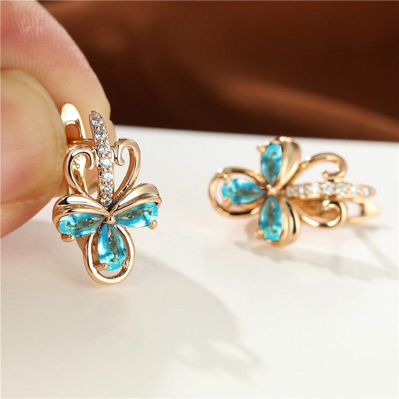 Simple Fashion Crystal Flower Earrings Boho Rose Gold Color Engagement Earrings Mystic Multicolor Zircon Hoop Earrings For Women