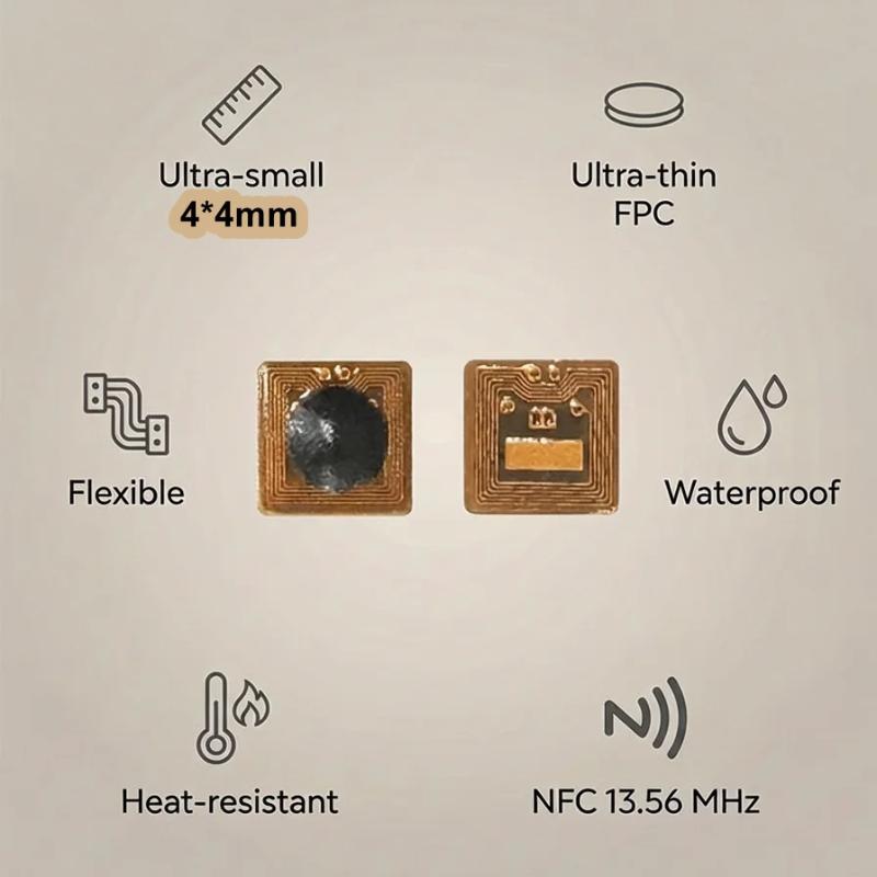 Программируемая наклейка-метка NFC RFID 4*4 мм Micro FPC Ntag213, дальность считывания 1 мм, для контроля доступа и управления цепочками поставок