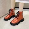 Autumn Winter Women Mid Heel Solid Shiny Lacquer Leather Short Boots Anti Slip Durable Boots Banquet Travel Casual Shoes Thick Soled Short Boots