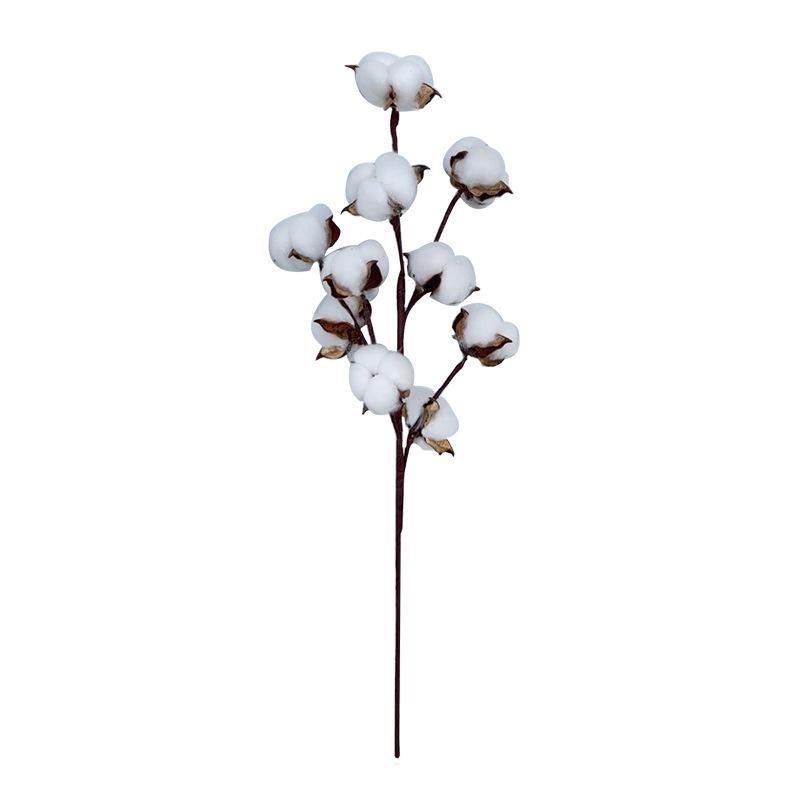 10-Head Artificial Cotton Flower Branch - Kapok Dried Decorative Bouquet for Christmas & Photography