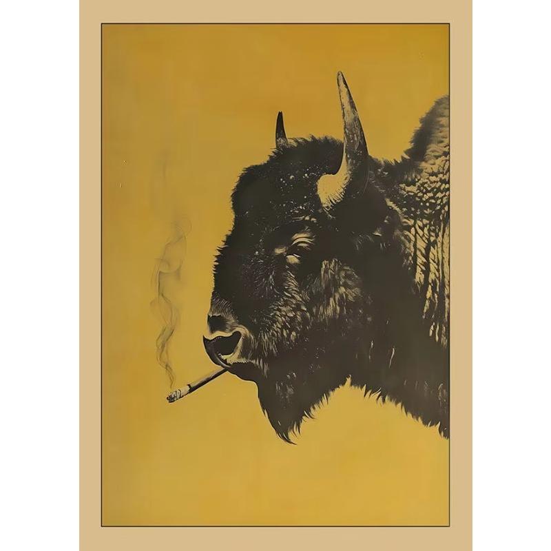 Western Cowboy Girl Bohemian Canvas Print Trout Elk & Cow Smok Cigarette Wall Art Poster Modern Living Room Christmas Home Decor