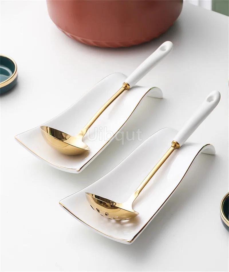 Nordic Gold white Нержавеющая сталь Ложка Палочки для еды Держатель Керамическая ложка Дуршлаг Кухонная утварь Бытовая посуда Держатель