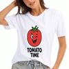 Женская хлопковая футболка Tomato Time, Премиум-принт из чистого хлопка, Прочная, Повседневная и модная. Милая Мультяшная Помидорка с Подмигивающим Глазом, Графическая Футболка, Удобная