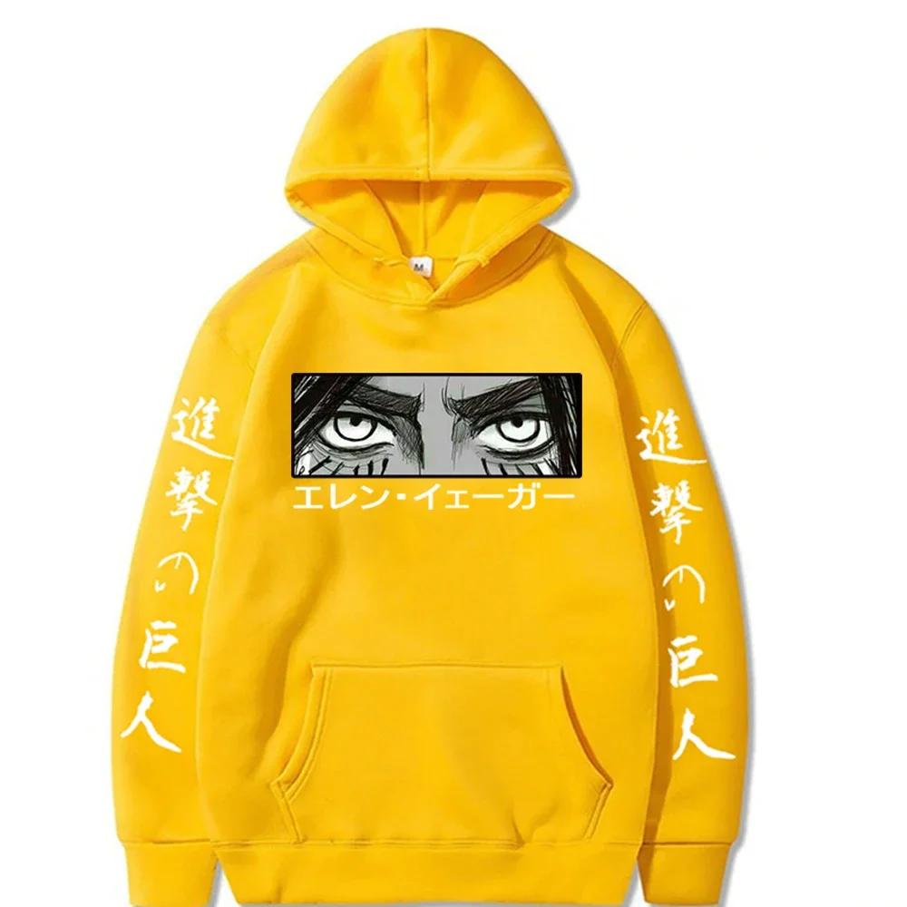 Осень Зима Япония Аниме Атака Титанов Толстовки Пуловер Женские Мужские Эрен Йегер Глаза Длинный Рукав Оверсайз Толстовки