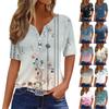 Women's T Shirt Tee Print Button Short Sleeve Tunic Daily Weekend Fashion Basic V- Neck Regular Top