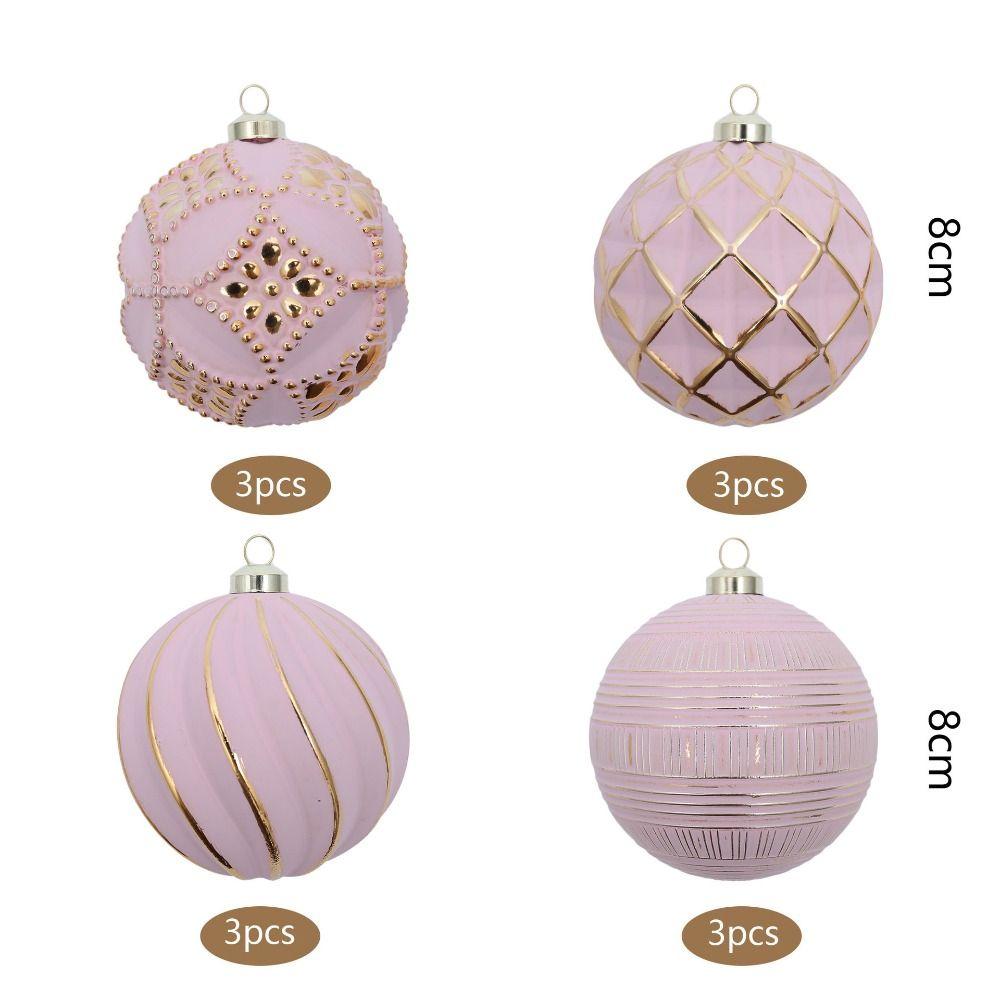 12PCS Textured Finish Christmas Tree Baubles Embossed Design Painted Baubles Holiday Party Decor