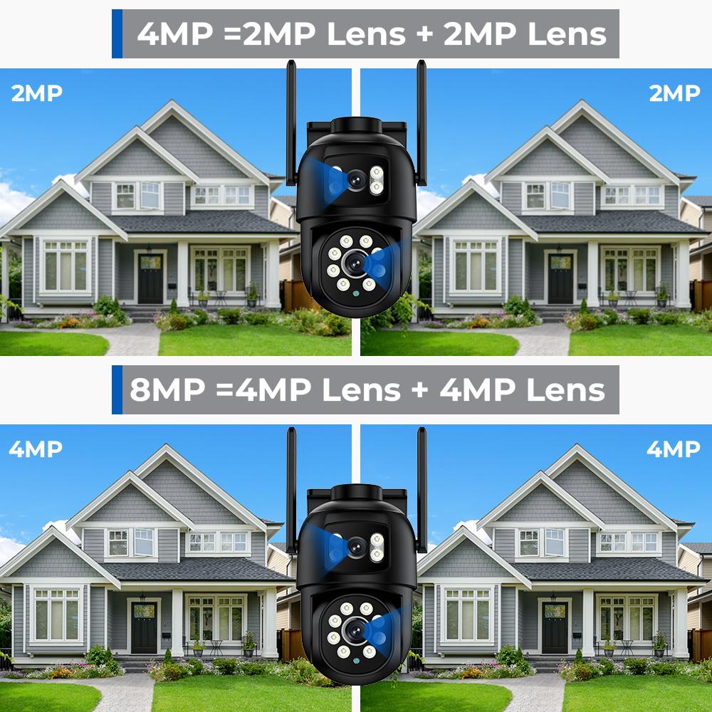 LS VISION 8 МП 4K PTZ IP-камера с двумя объективами, с двойным экраном 4 МП HD 4-кратным цифровым зумом, автоматическим слежением, беспроводная уличная камера видеонаблюдения P6SLTIE