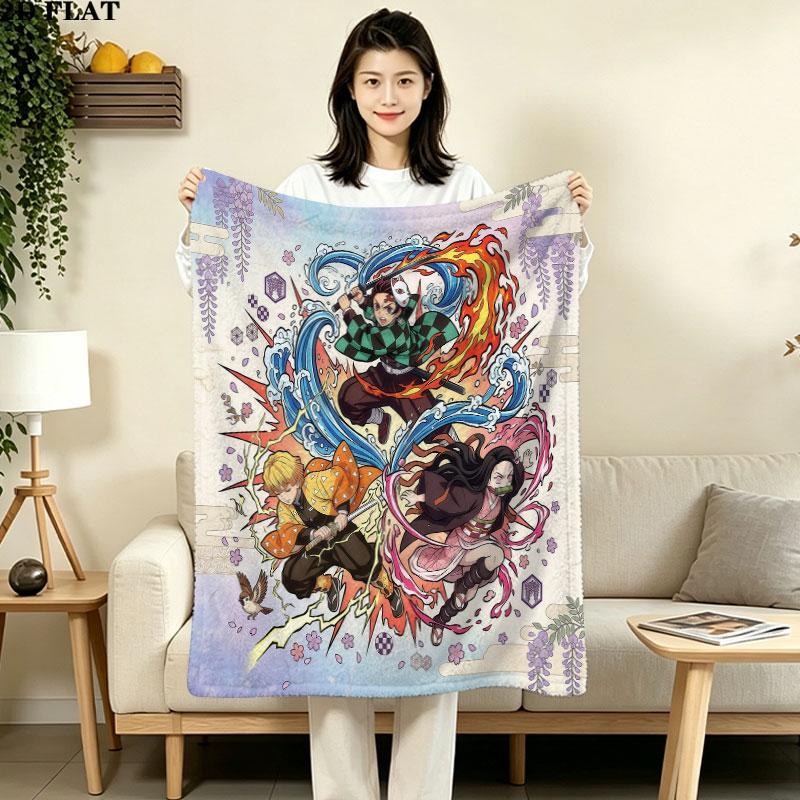 1PC Demon Slayer Patterned Flannel Blanket Suitable For All Seasons For Home Decor Warmth And Comfort Gifts Holiday Present