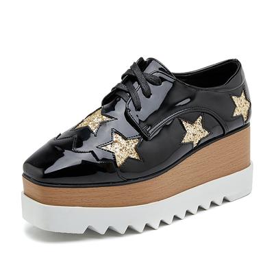 Универсальные 2025 Осень Новые Звездные Платформа Маффин Подошва Повседневная Обувь Шнуровка Клин Одинарная Обувь Женская Британский Стиль HZB-763-3