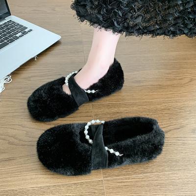 Модная корейская обувь с жемчужным декором, осенняя универсальная женская обувь, мокасины, меховые, летние 2024, бабушкины бисеры, новое осеннее платье, мода F