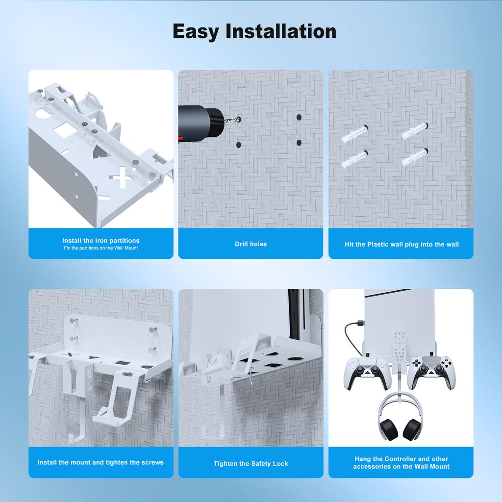 For PS5 Slim Console Optical/Digital Wall Mount Console Bracket Carries Magnetic Charging Cable,Two Colors Available JYS-P5177