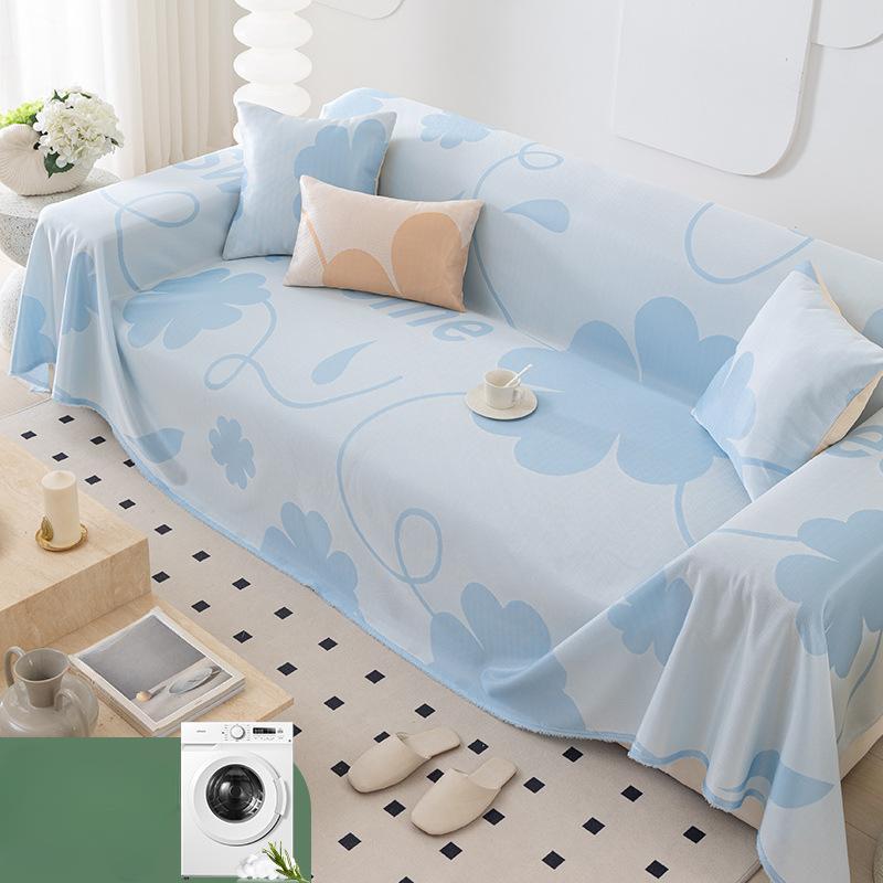 Cool Ice Silk Summer Sofa Towel Full Cover Cloth Ins Cream Style Printed Sofa Cover Universal Cover