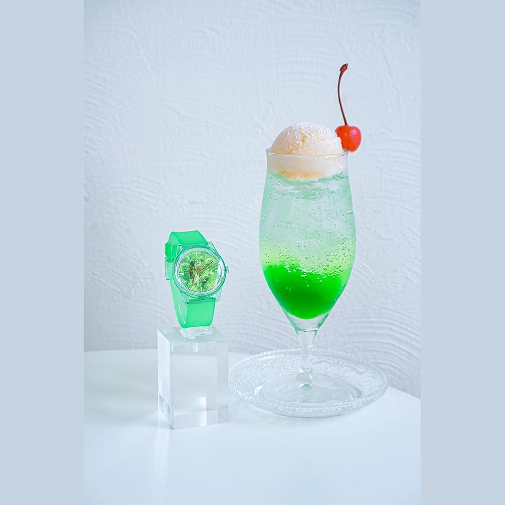 Q&Q SmileSolar Солнечные часы, Аналоговые, Солнечные, Модель-коллаборация Travel Cafe "Gensui" R02A-508VK, Зеленый