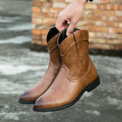 Ковбойские сапоги в западном стиле большого размера, рыцарские сапоги с острым носком, кожаные сапоги 38-48 размеров, осенне-зимние, европейско-американские мужские сапоги на низком каблуке