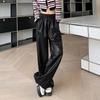 Осень-зима модные широкие брюки из искусственной кожи повседневные кожаные брюки с эластичной резинкой на талии женские уличные стильные женские брюки 29393