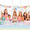 Pastel Rainbow Party Supplies for 20 Guests, Disposable Tableware Set includes Pastel Paper Plates, Napkins, Forks, Tablecloth for Girls Birthday