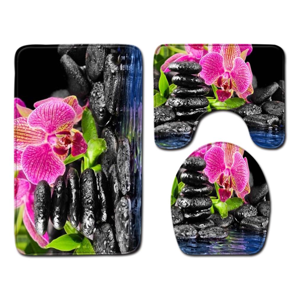 Small Fresh Toilet Three-Piece Floor Mat Bathroom Absorbent Non-Slip Carpet Door Mat