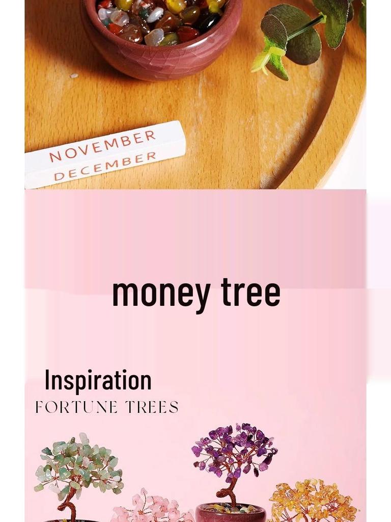 Citrine Money Tree with Agate Base - Fortune-Attracting Ornament for Home or Office