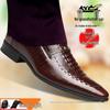 Мужские высококачественные формальные туфли из натуральной кожи с коричневым узором крокодила - Классические, модные, с острым носком для бизнеса или свадьбы весной/осенью.