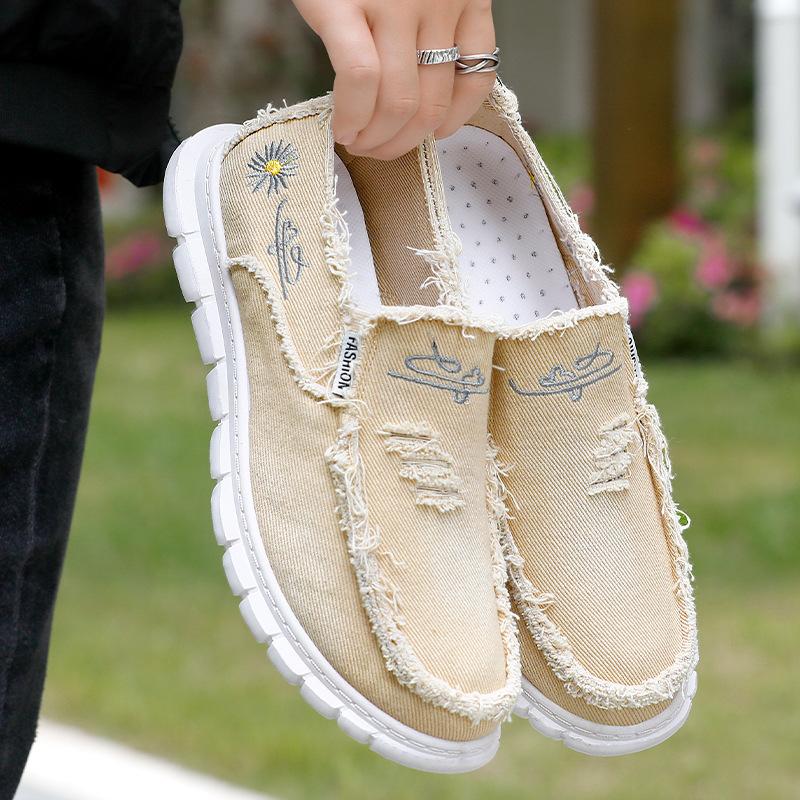 Мужские новые тканевые туфли на одной педали, летняя обувь, парусиновые туфли, мужская обувь на мягкой подошве, парусиновые туфли, удобная повседневная обувь