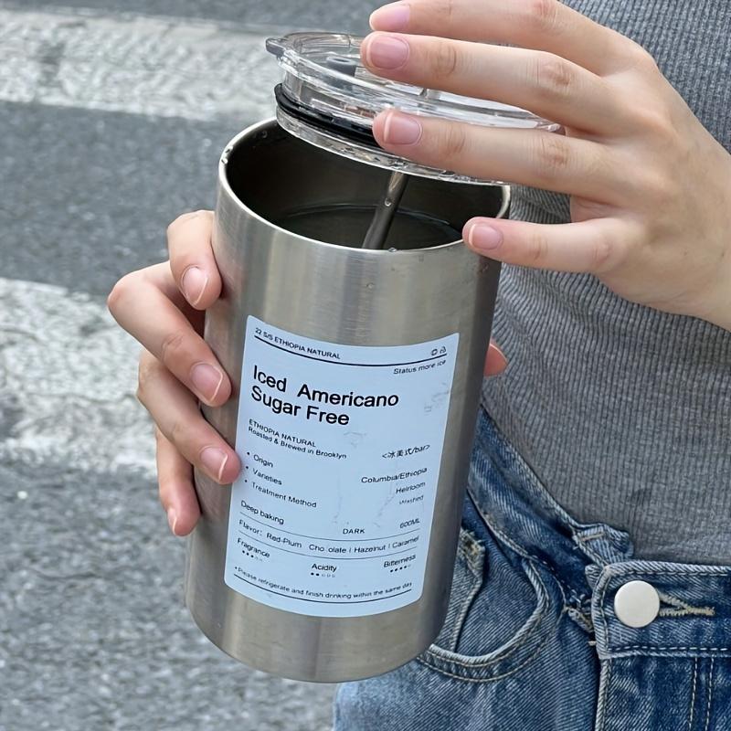 1Pc Vacuum Stainless Steel Kettle Double Layer Mug With Straw Coffee Mug Ice Urchin Coffee Mug