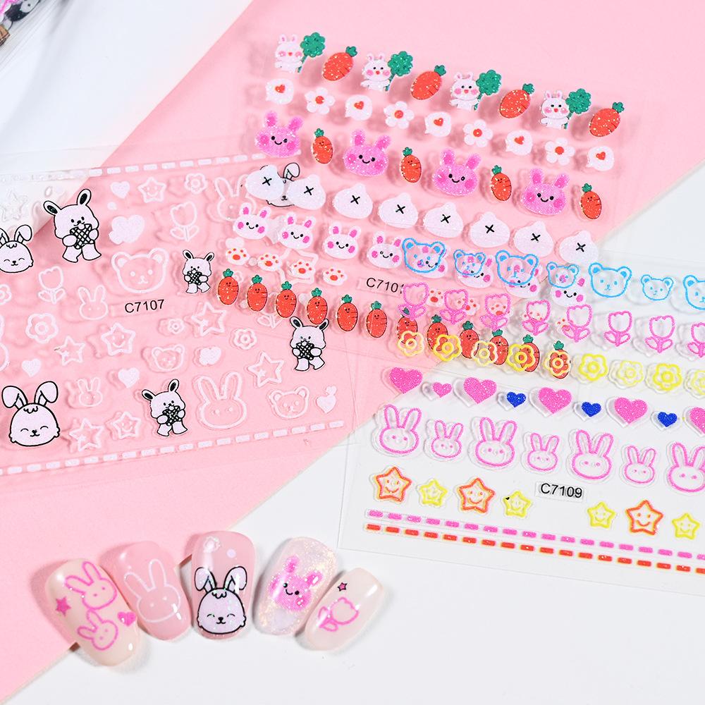 Glitter Rabbit Children'S Nail Stickers Cute Cartoon Piglet Kindergarten Children'S Reward Stickers Half Pack Set