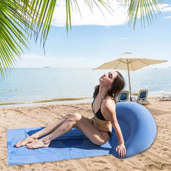 Beach Mat with Inflatable Pillow Portable Lightweight Outdoor Beach Lounger Sunbathing Relaxing Beach Blanket with Flocking Headrest