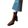Fashion 2024 Hot Sale Shoes Female Mid-Calf Women's Boots Concise Modern Boots Women Sewing Square Toe Med Heel Slip On Shoes Women