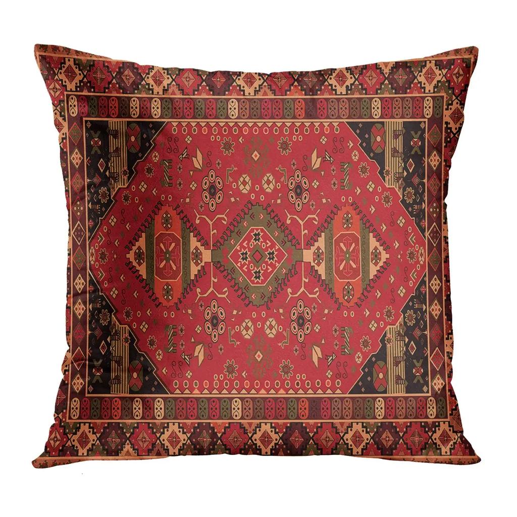 Red Moroccan Ethnic Pattern Petal Short Plush Pillowcase Sofa Cushion Cover Home Decoration Can Be Customized for You 40x40