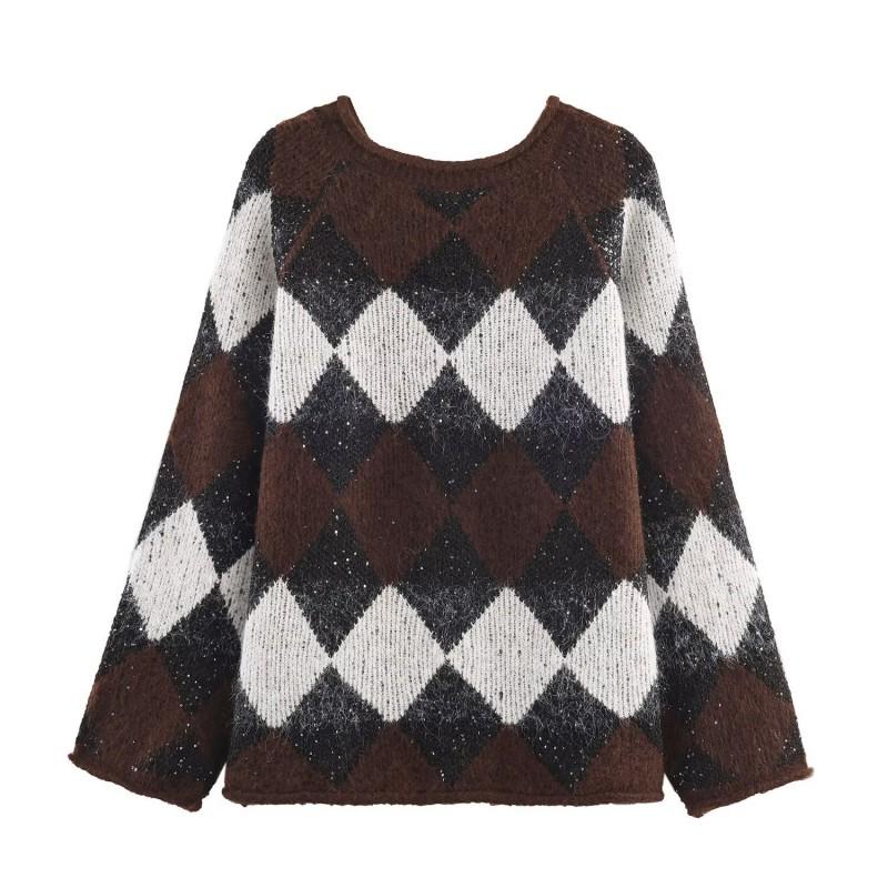 FH5127 2025 Fall Casual Knit Sweater Round Neck Long Sleeve S-M-L