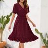 Women's Casual Polka Dot Ruffle Dress Summer V Neck Swing Dress Wedding High Waist Midi Dress Elegant Cocktail Sundress
