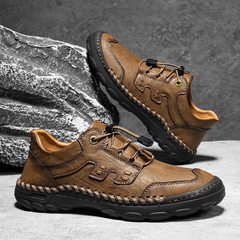 Сшитые вручную кожаные мужские повседневные кроссовки, удобные туфли для вождения, нескользящие туфли для отдыха, прогулок, походов, мужская обувь для кемпинга