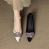 Fashion New Spring/Autumn Genuine Leather Women Shoes Pointed Toe Shoes for Women Fashion Rhinestone Loafers Shallow Mouth Women Pumps