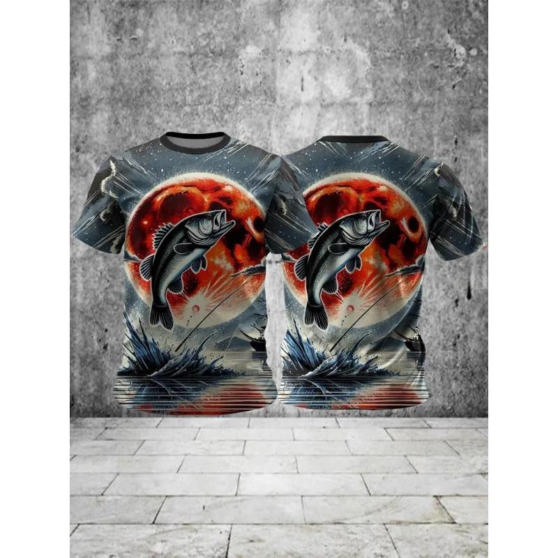 Летние мужские футболки для рыбалки и отдыха с коротким рукавом и 3D-принтом рыбы, уличные футболки в стиле хип-хоп, мужские футболки свободного кроя с круглым вырезом
