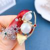 1PC Cute Rhinestone Skiing Snowflake Broom Christmas Snowman Brooches Shining Exquisite