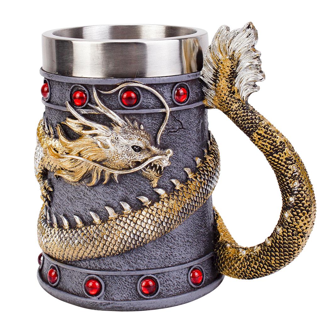 Mighty Asian Dragon Mug Tankard 304 Stainless Steel Resin 3D Retro Beer Tankard Stein Cup Mugs BEST Birthday Gift 600ml 20oz