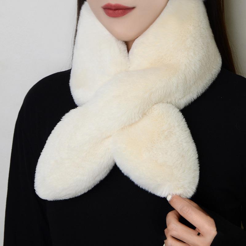 1PC Fashion Cross Solid Color Female Scarf Warm Thickening Peach Heart Collar Scarf Fake Rabbit Fur