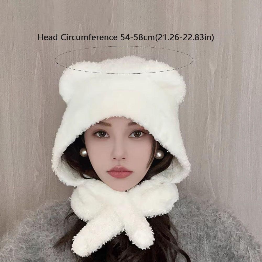 Bear Ear Women Scarf Hat Knitted Knitted Pullover Cap Durable Warm Cap  Outdoor Activities