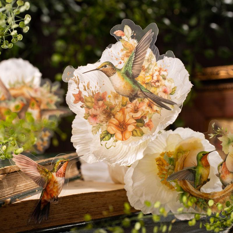 30 Pcs Watercolor Style Flower Birds Stickers Aesthetic Decorative Diary Album Stationery Stick Labels Junk Journal Supplies