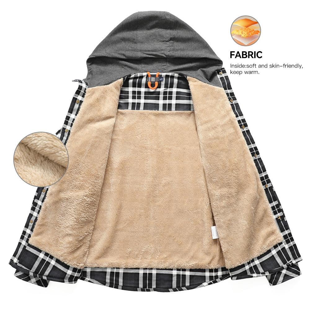 Мужские куртки Зимнее теплое пальто с капюшоном Повседневная утолщенная клетчатая рабочая фланелевая куртка на кнопках с подкладкой из шерпы и флиса Одежда Американский размер