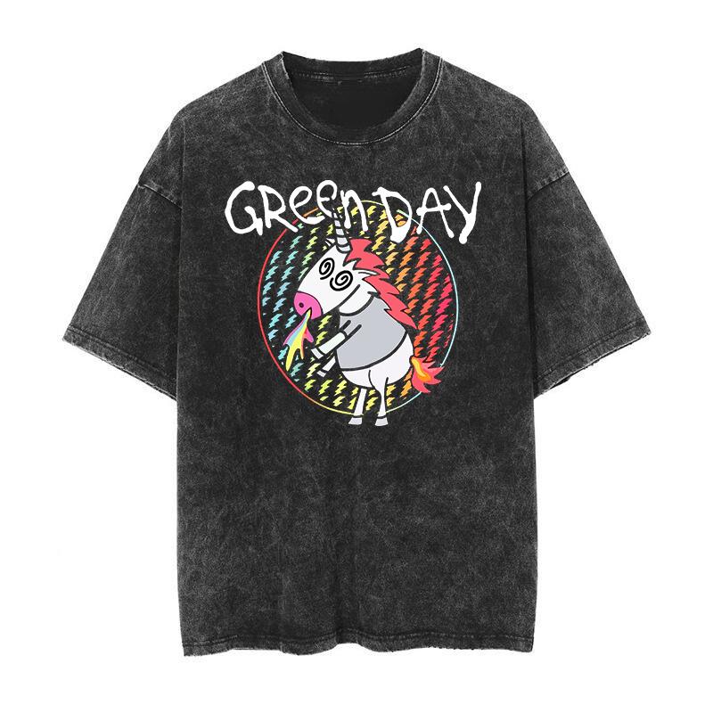 Green Day Punk Band Washed Cotton T-shirt Unisex Men Women Short Sleeve Top Fashion Brand Summer Vintage Tee