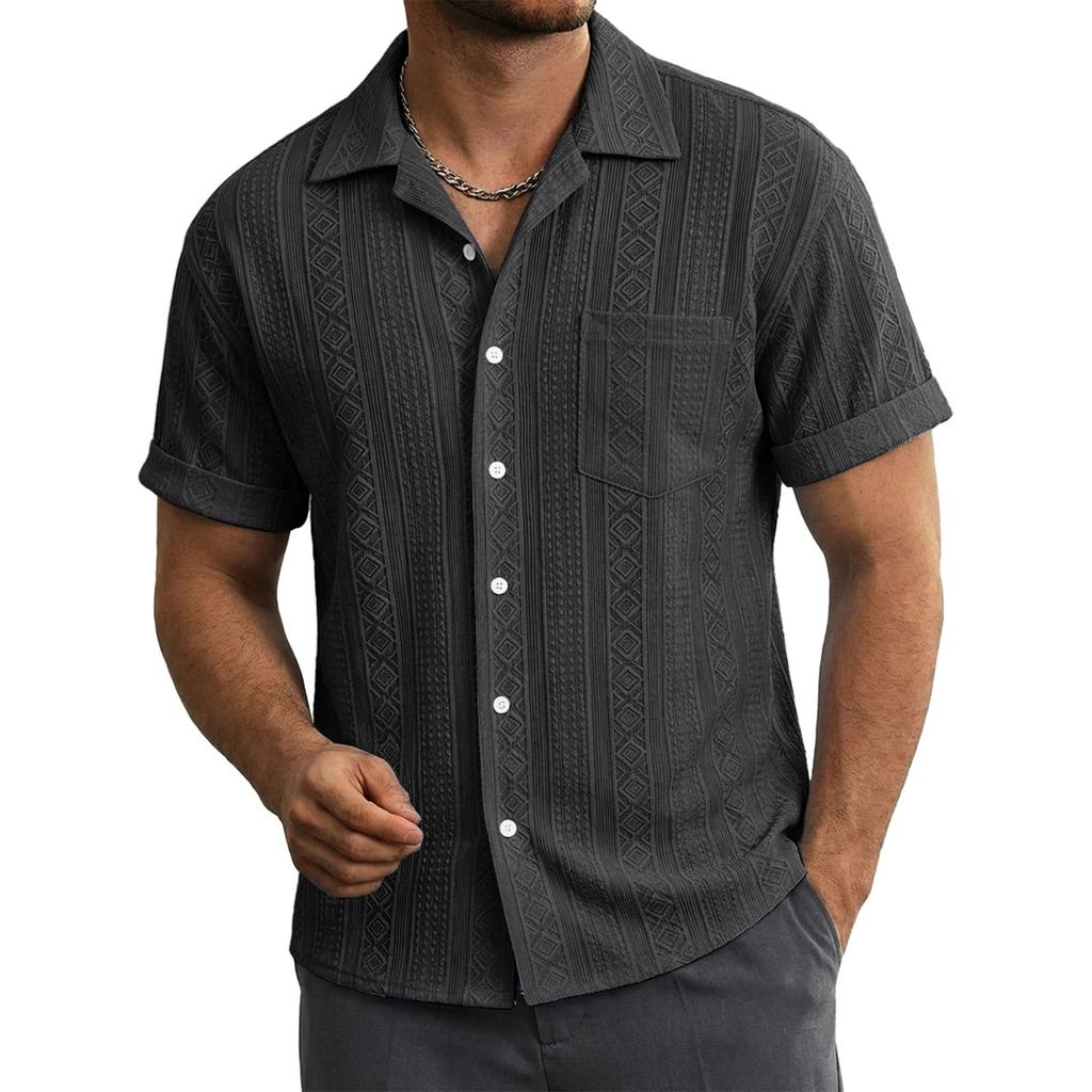 Мужская повседневная рубашка с карманом и воротником, с коротким рукавом