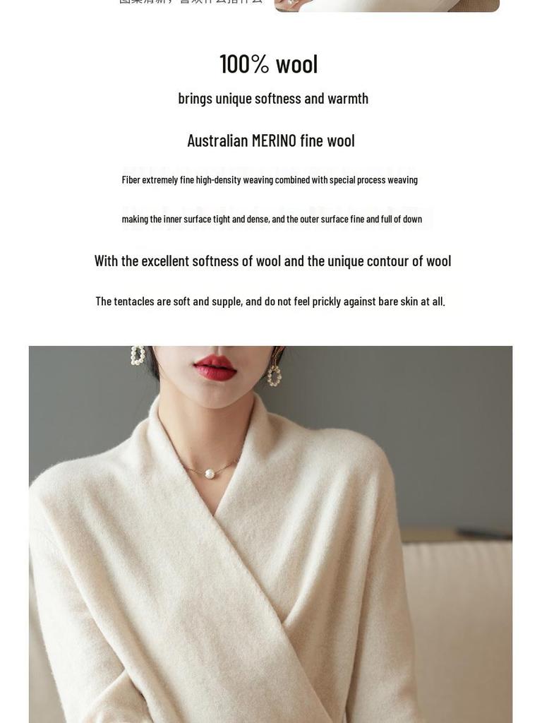 Chic Wool Knit V-Neck Cardigan: Casual, Loose Fit, Slimming, Long Sleeve Sweater for Women (Autumn/Winter)