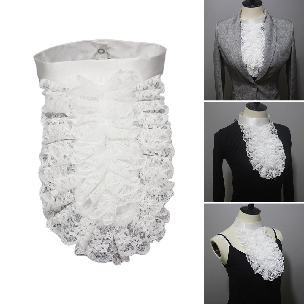 Victorians Colonial Ruffle Lace Jabot False Collar Necktie Steampunk Medieval Costume Shirt Front Detachable Neck Collar