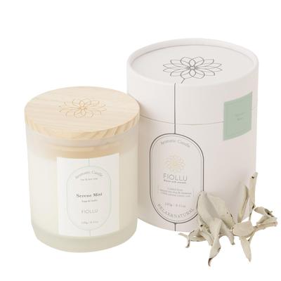 FIOLLU Ароматическая свеча Serene Mist, примерно 40 часов горения, из натурального соевого воска, с хлопковым фитилем без дыма, Подарочная, (Шалфей, Кедр) [Под наблюдением]