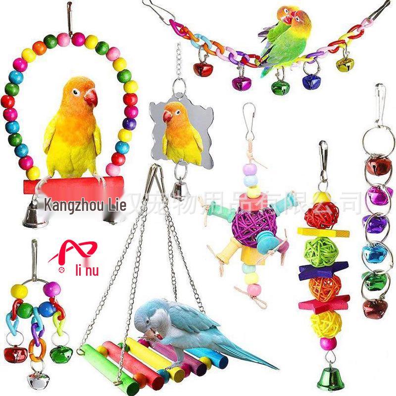 Parrot Cloud Ladder Swing & Perch: Bird Cage Accessories with Mirror, Bridge & Hanging Ring