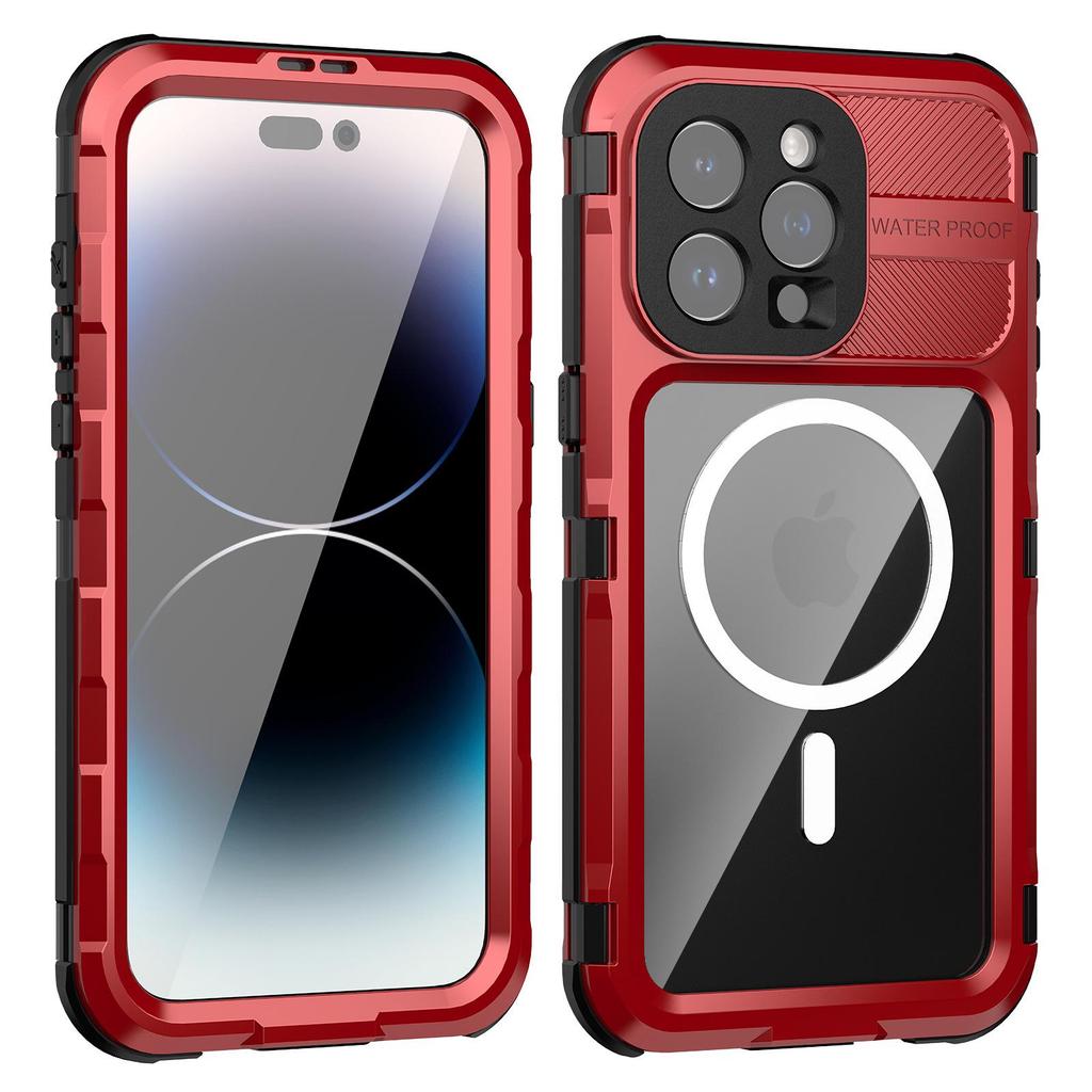 iPhone 15 Pro Красный Перец Водонепроницаемый Металлический Чехол: Защитный чехол для дайвинга, устойчивый к давлению, простой в использовании