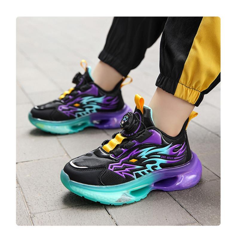 Kids' Rotating Buckle Sneakers Flame Pattern Air Cushion Sole Non-slip Sports Shoes